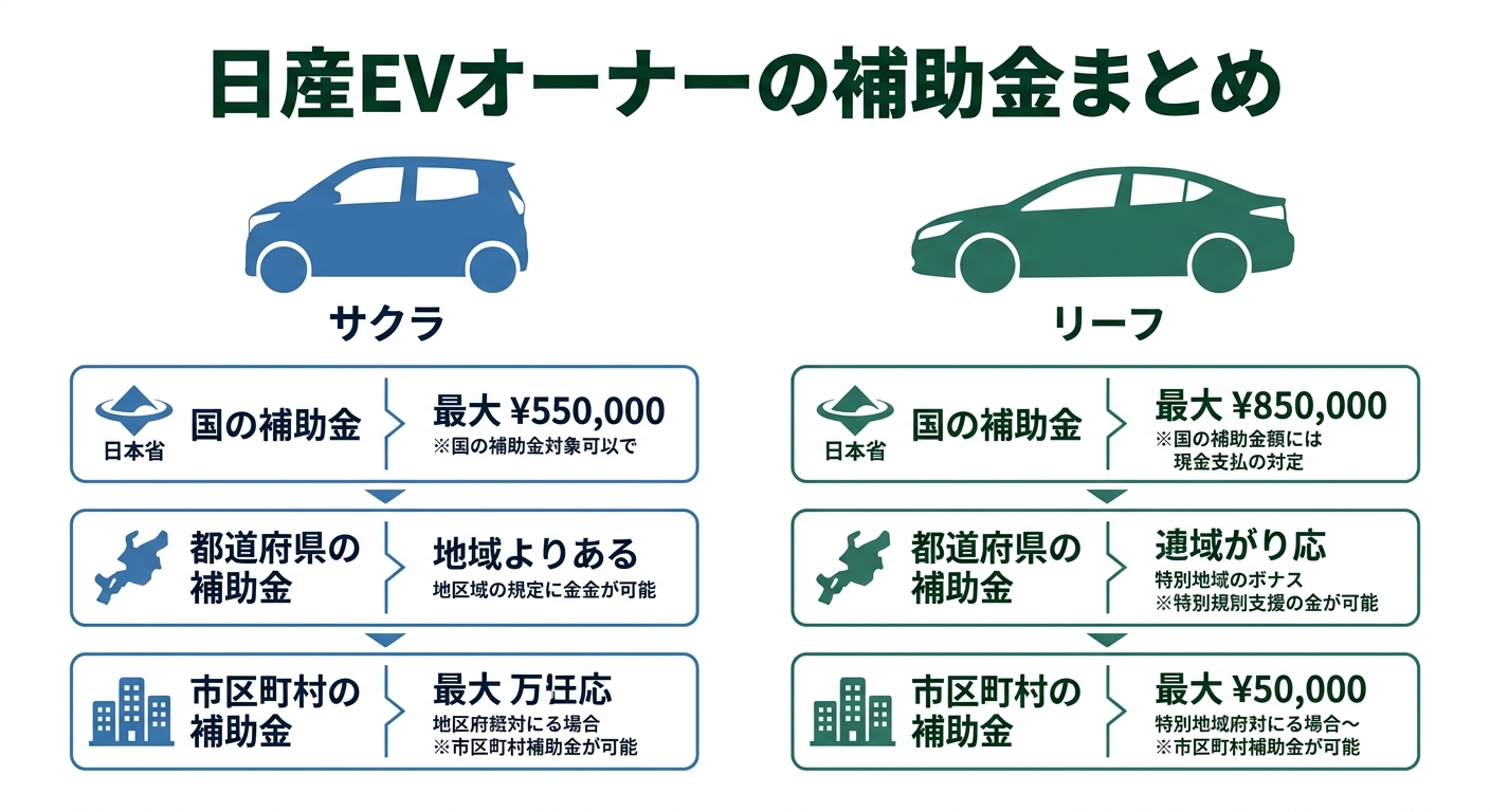 日産リーフ・サクラ オーナーが使える補助金2026まとめ