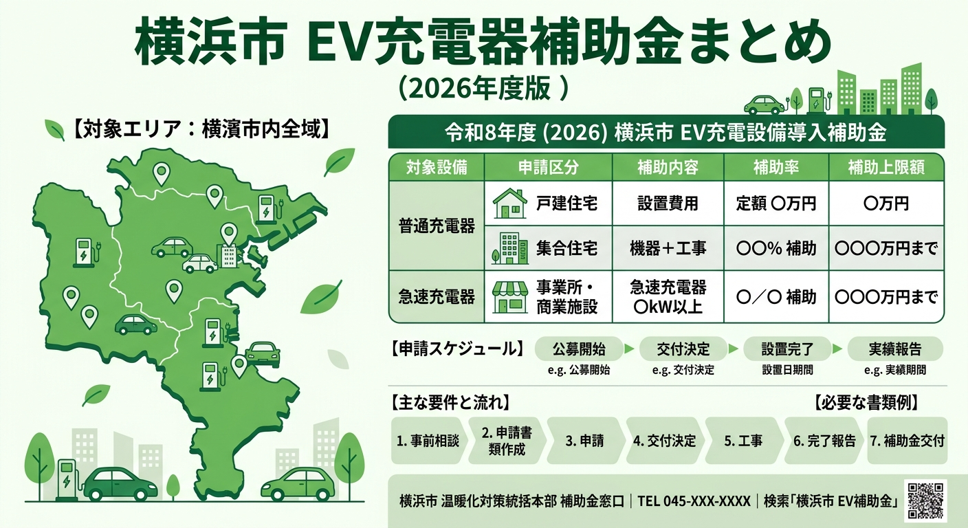 横浜市 EV充電器補助金2026|最大○万円の内訳と申請