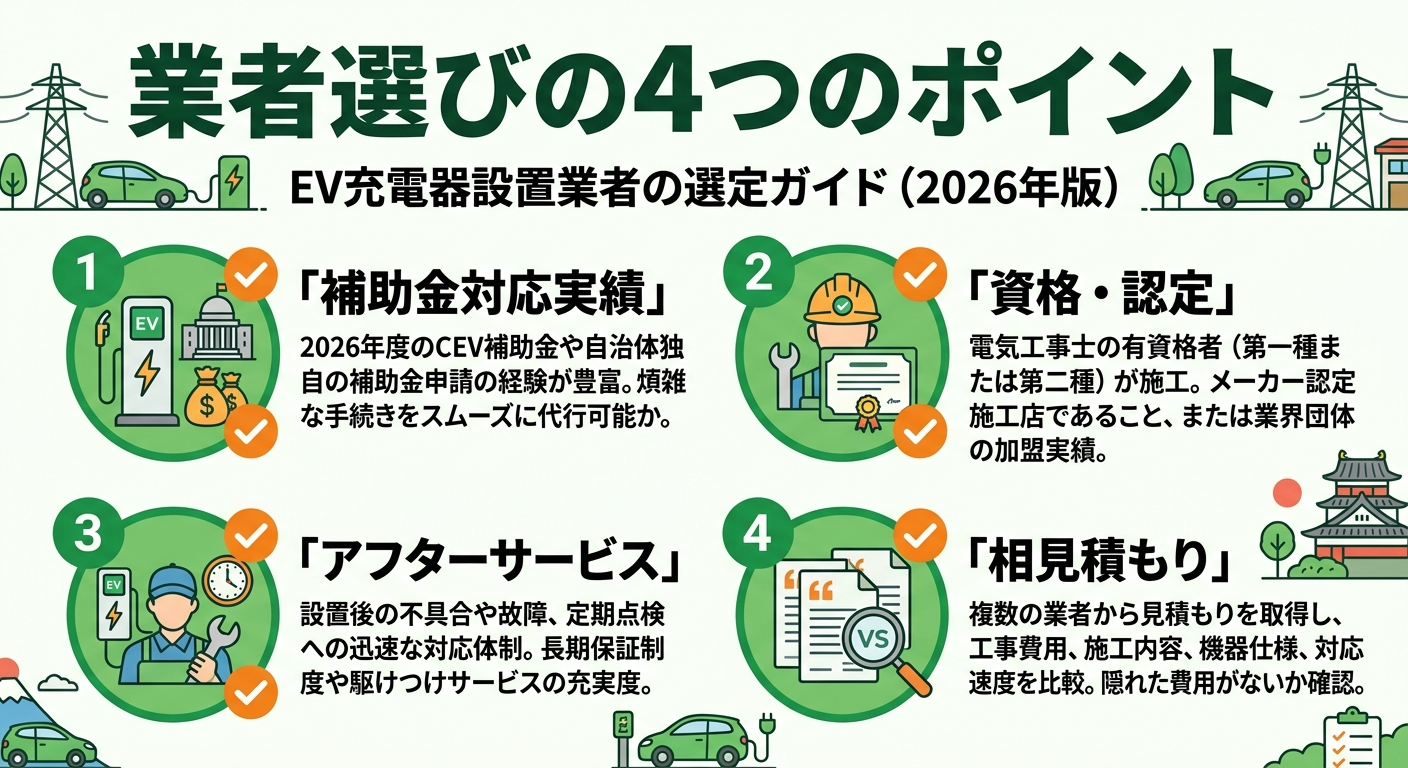 EV充電器 工事業者の選び方|補助金対応業者の見つけ方