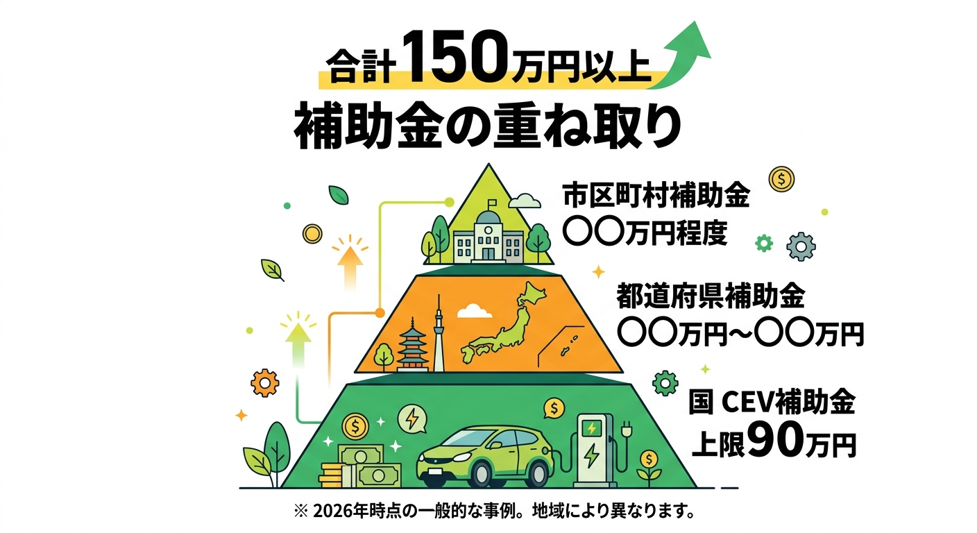 EV充電器補助金 国+都道府県+市で最大いくら重ねられる?