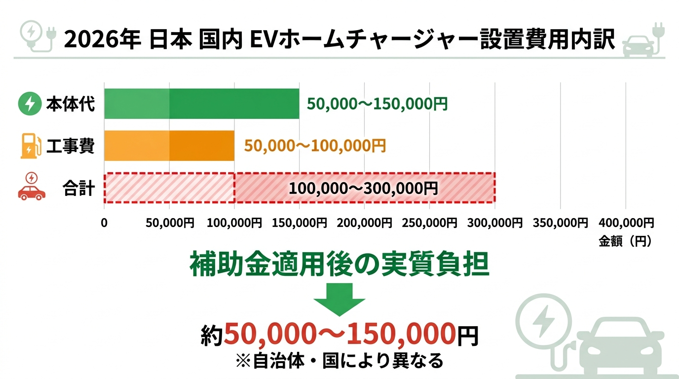 EV充電器 設置費用2026｜工事費・本体代と補助金の計算方法