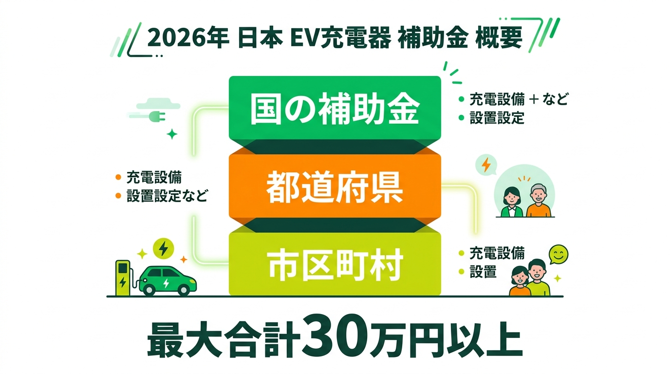 EV充電器補助金2026 全国まとめ|国・自治体で最大いくら?