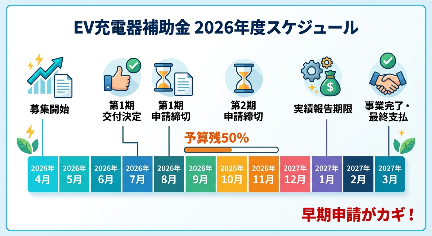 EV充電器の補助金はいつまで?2026年度の締切予測と早めに申請すべき理由