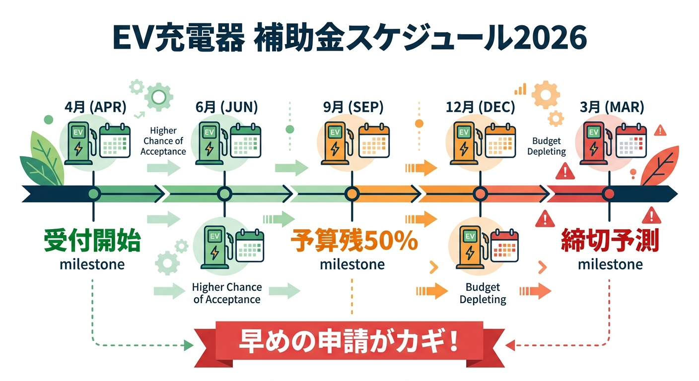 EV充電器の補助金はいつまで?2026年度の締切予測と早期申請のコツ