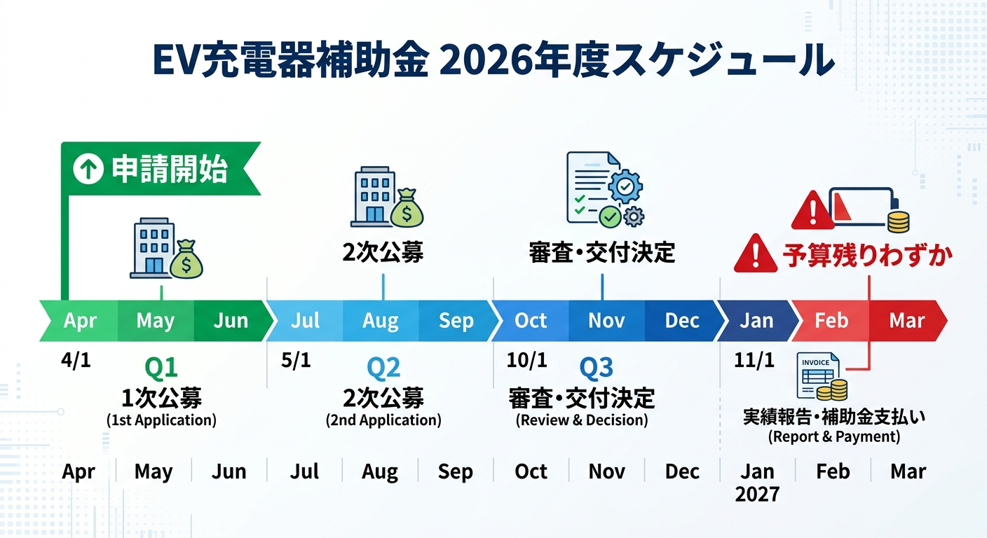 EV充電器の補助金はいつまで？2026年度の締切予測と早めに申請すべき理由