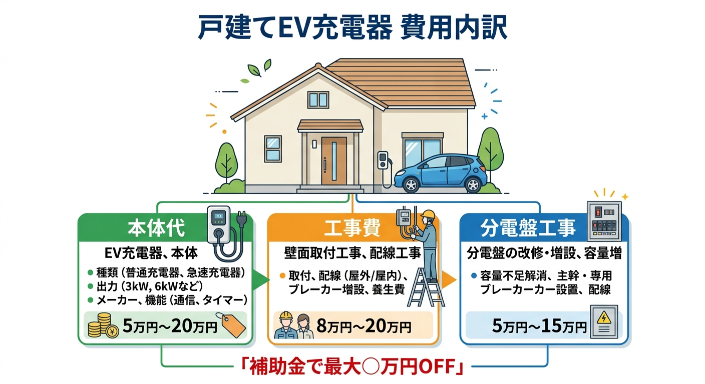 戸建てEV充電器の費用はいくら？本体・工事費の内訳と補助金で実質負担を減らす方法2026