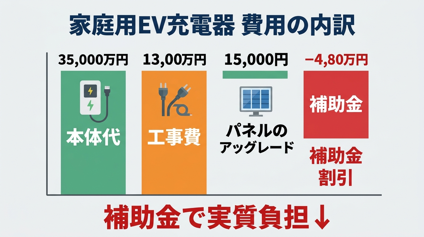 EV充電器 家庭用の費用はいくら？3kW・6kWの本体価格・工事費と補助金で安くする方法2026