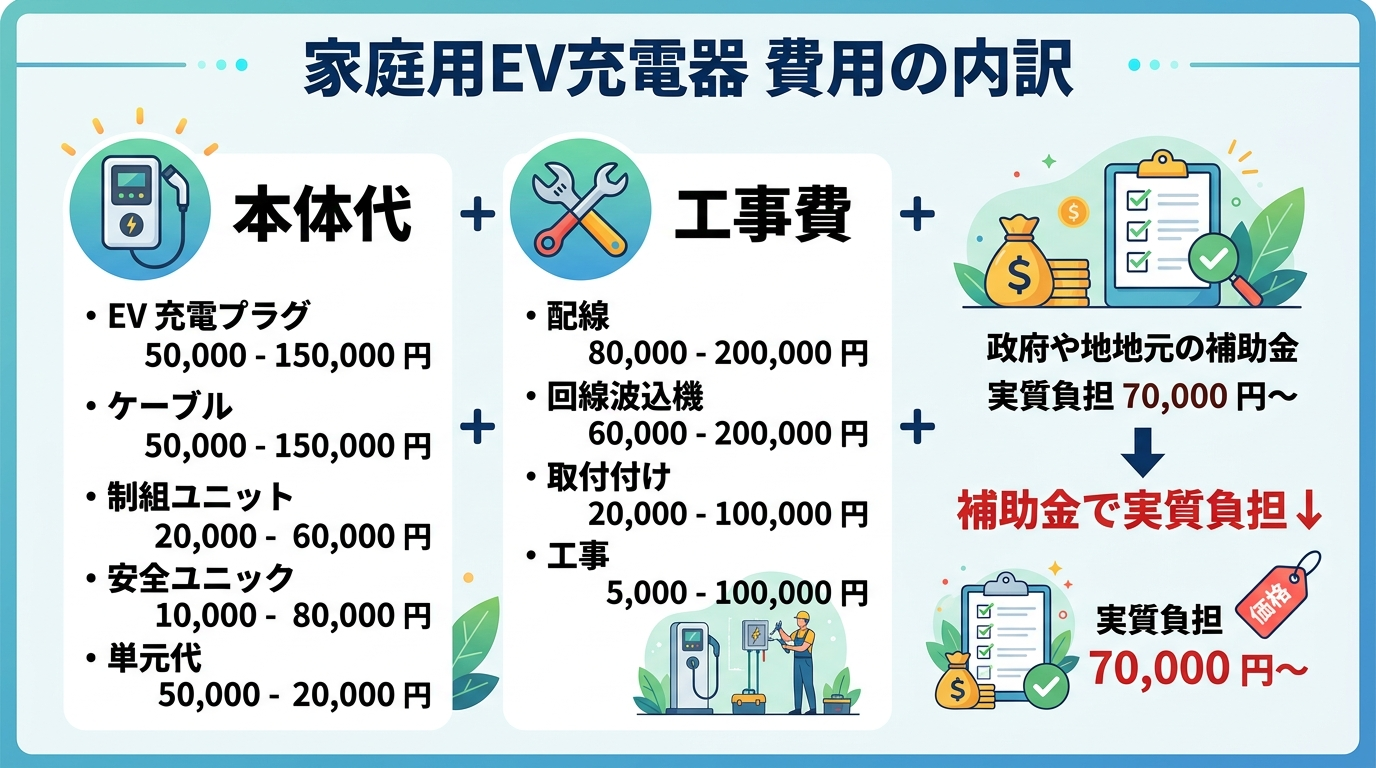 EV充電器 家庭用の費用はいくら？3kW・6kWの本体価格・工事費と補助金で実質負担を減らす方法2026