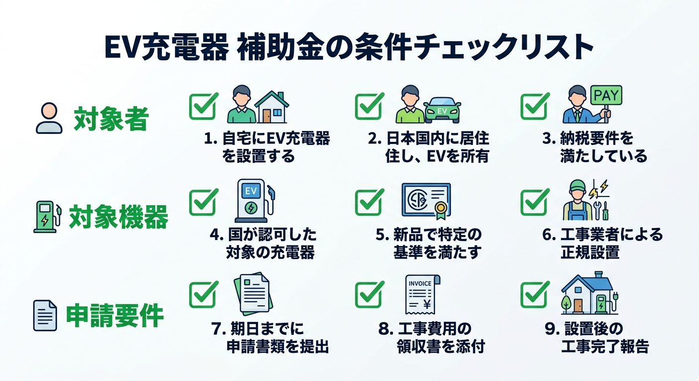 EV充電器 補助金の条件2026|対象者・対象機器・申請要件をわかりやすく解説