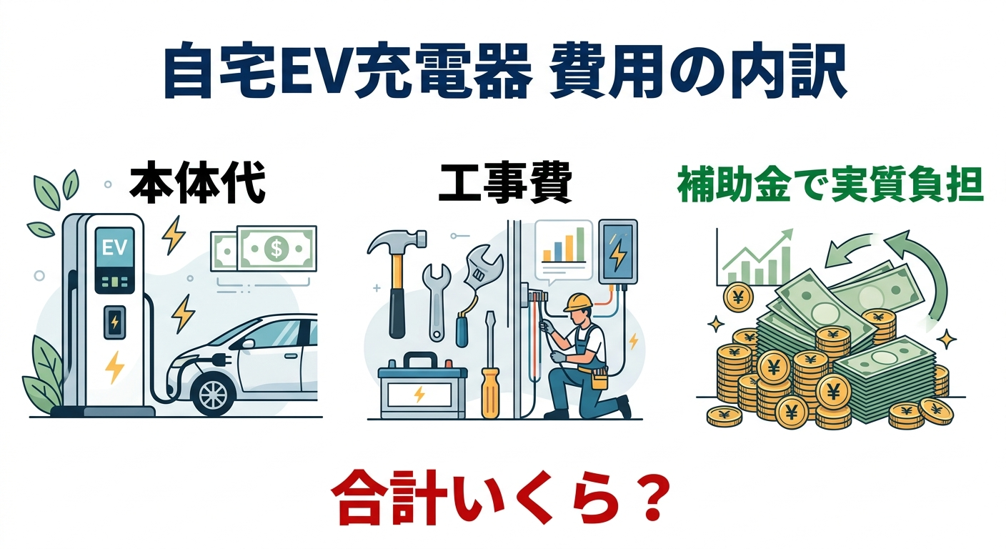 自宅にEV充電器を設置する費用はいくら?本体・工事費の総額と補助金で安くする方法2026