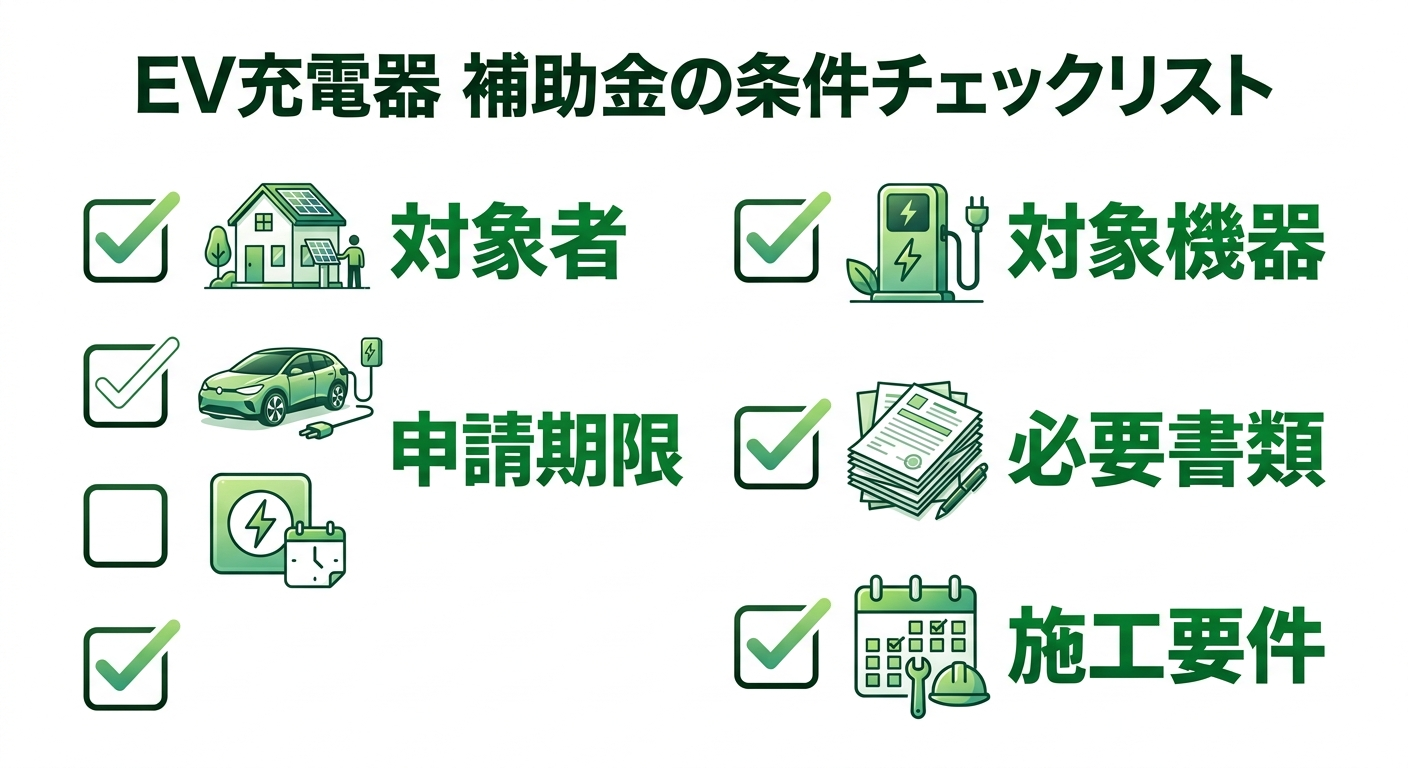 EV充電器 補助金の条件2026|対象者・対象機器・申請要件をわかりやすく解説