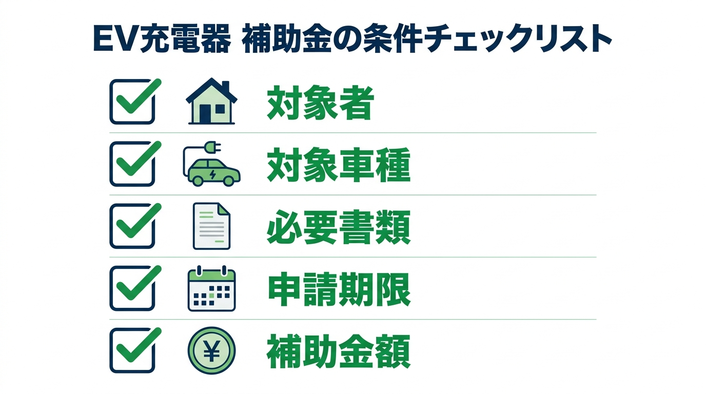EV充電器補助金の条件2026|対象者・対象機器・申請要件をわかりやすく解説