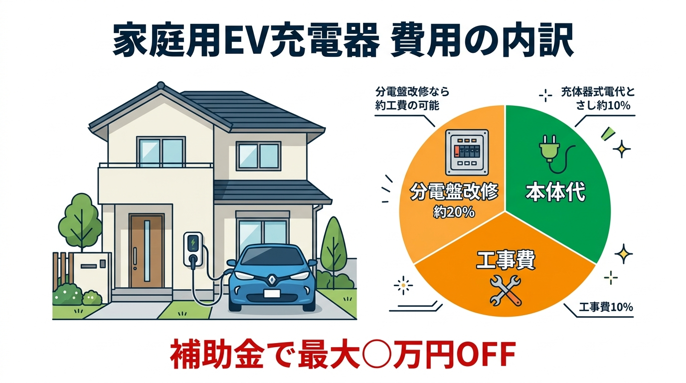 自宅EV充電器の費用はいくら?家庭用の本体・工事費内訳と補助金で安くする方法2026
