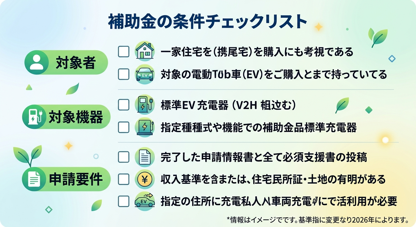 EV充電器の補助金条件2026｜対象者・対象機器・申請要件をわかりやすく解説