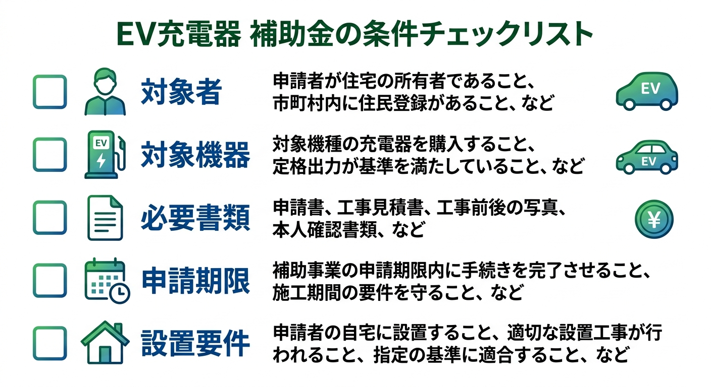 EV充電器補助金の申請条件2026｜対象者・対象機器・必要書類を完全解説