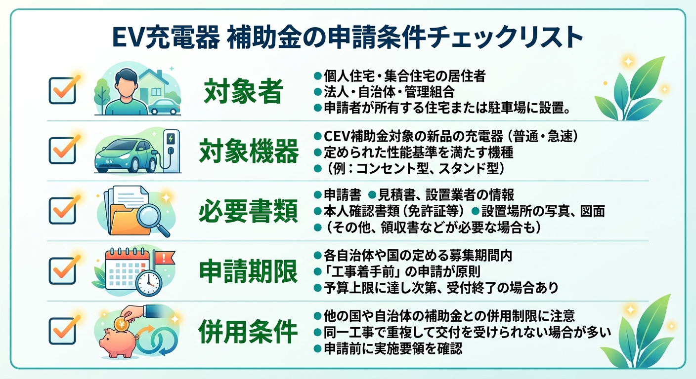 EV充電器 補助金の申請条件2026｜対象者・対象機器・必要書類を完全解説