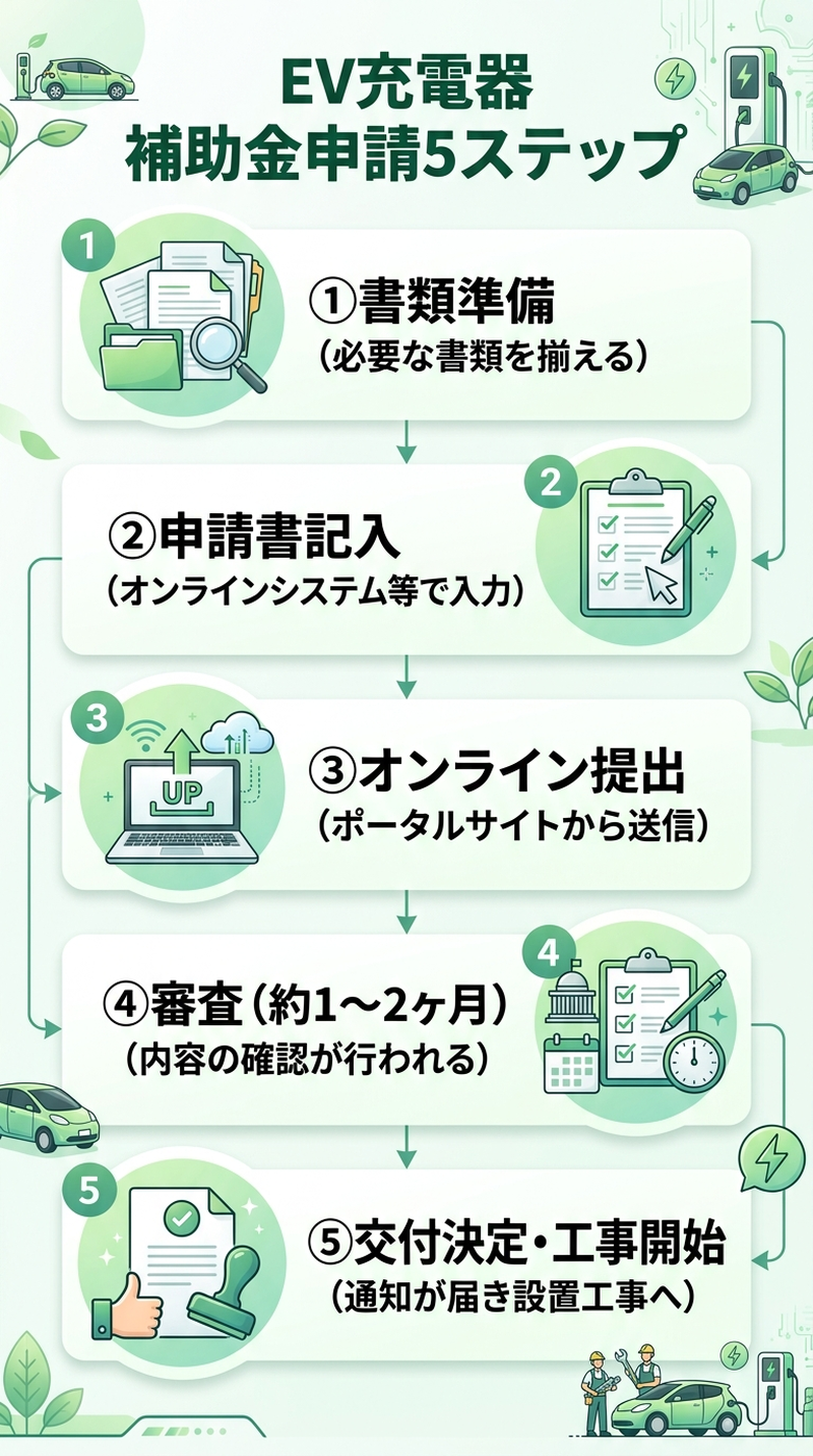EV充電器の補助金申請2026｜必要書類・手順・審査期間を完全ガイド