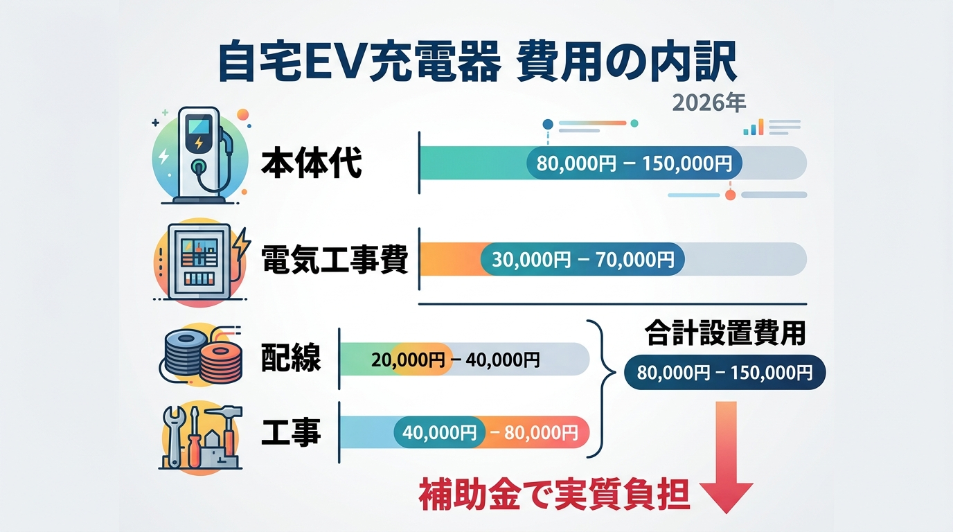自宅EV充電器の費用はいくら？戸建て設置の総額と補助金で安くする方法2026